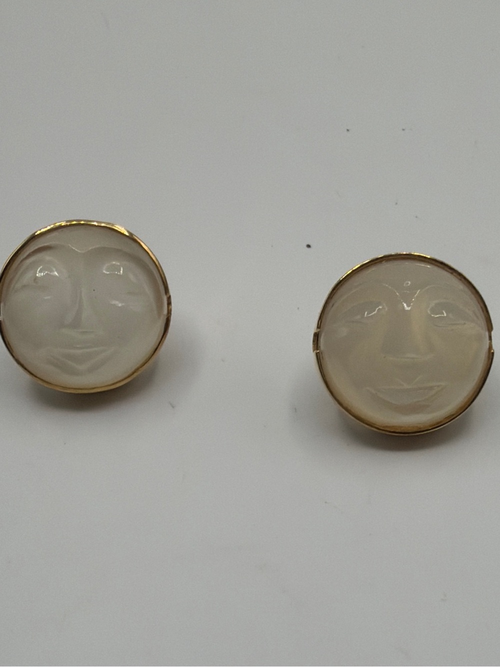 Gold Tone Carved Moon Face Stud Earrings | Vintage Style Cabochon Studs Y2K/Boho